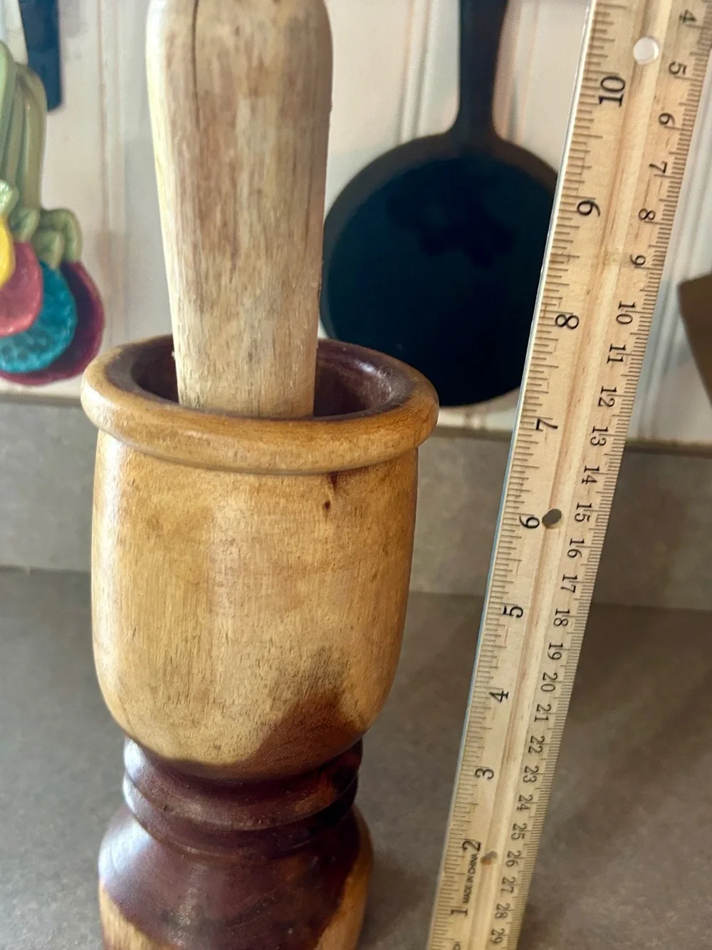 Hand-Finished Wooden Mortar and Pestle in Natural Brown